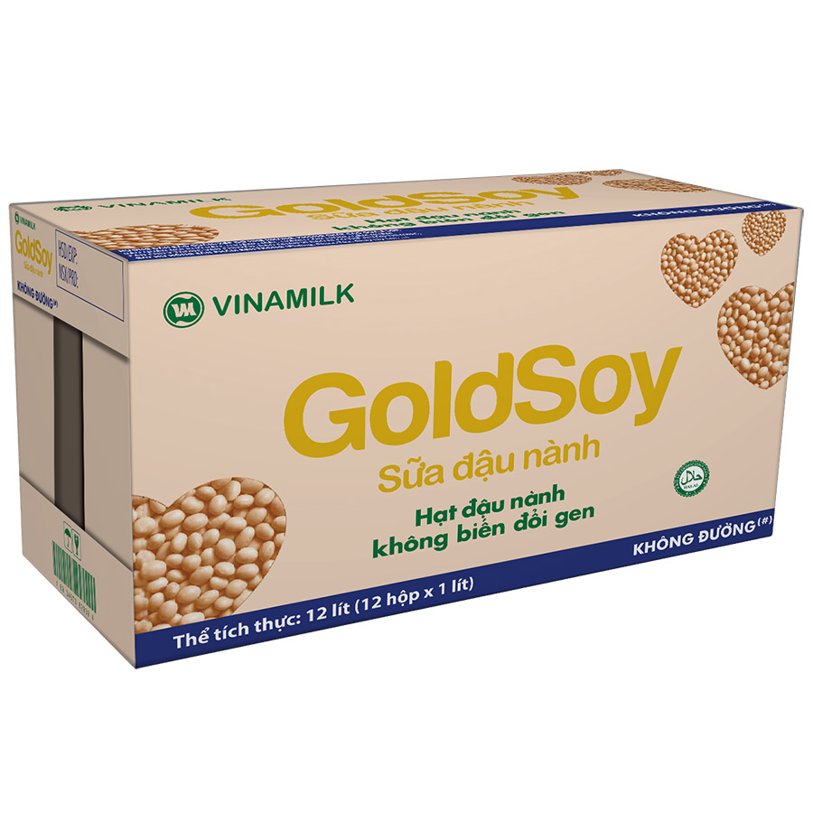 Thùng 12 hộp sữa đậu nành Goldsoy không đường 1l